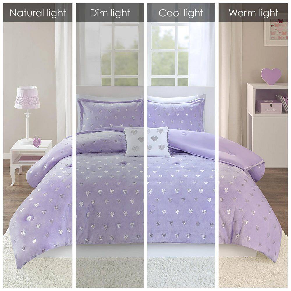 Full Purple and Silver Microfiber Kids Comforter Set
