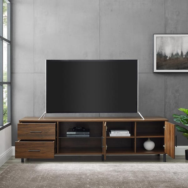 40 Contemporary Metal TV Stand - Dark Walnut/Black