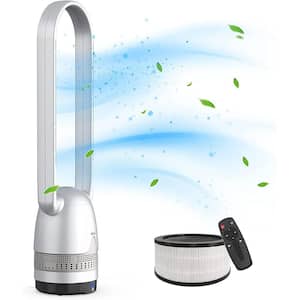 2 in 1 Bladeless Fan and Air Purifier in One, H12 HEPA Filter Capture 99.95% 0f 0.3 Micron Particles, Tower Fan-White