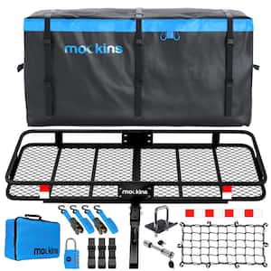 500 lbs. Capacity XL Hitch Mount Cargo Carrier Set - Folding Shank and 2 in. Raise, Cargo Bag, Net, Straps, Locks - Blue
