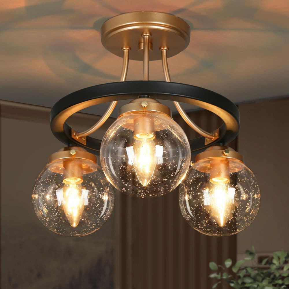 aya AFX Indra 16 in. 7-Light Satin Brass LED Semi-Flush Mount