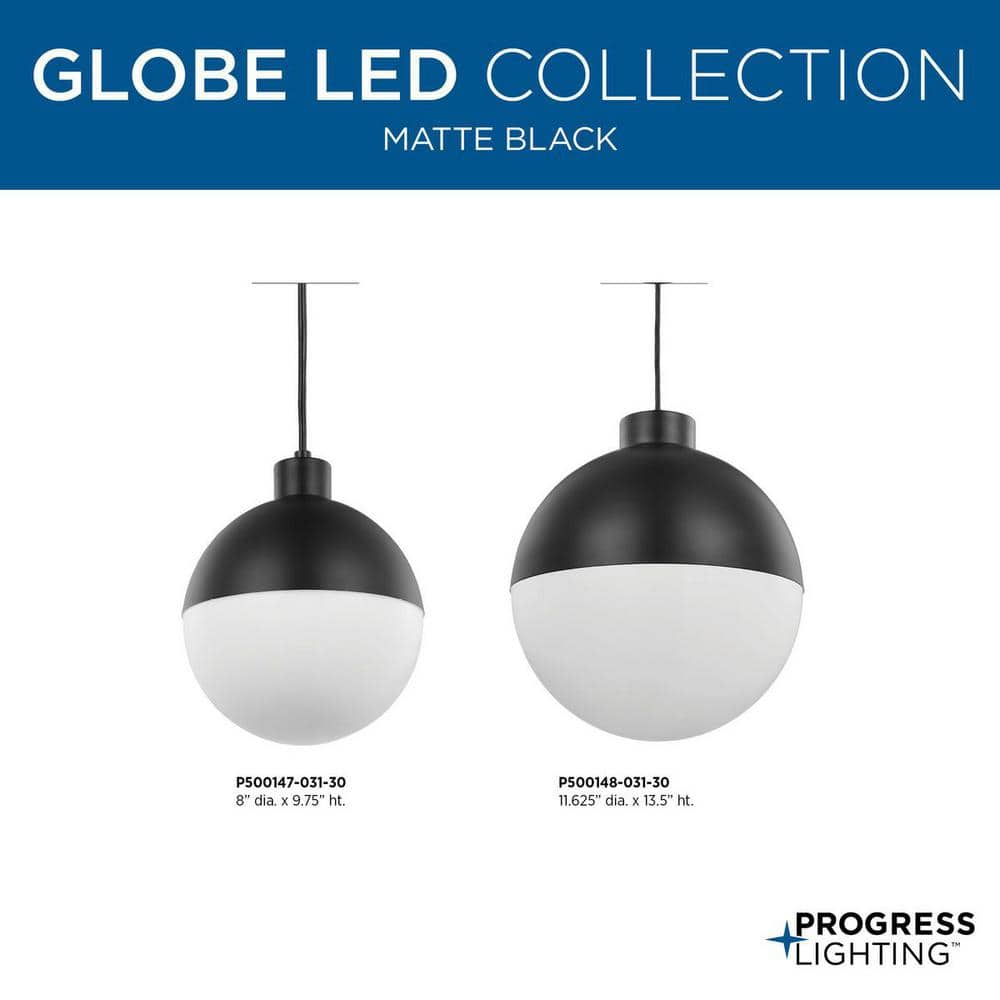 Elegant Globe LED Pendant Light with Opal Glass Shade - Black