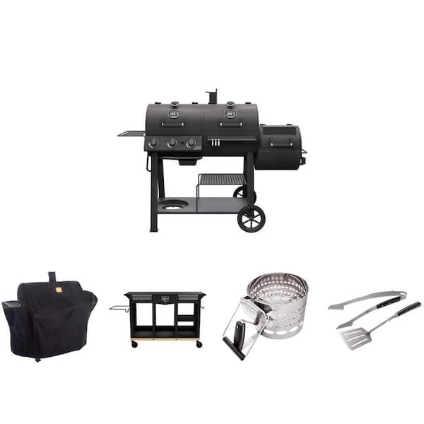 Canyon Dual Fuel Smoker Grill (1031 sq. in.), Cover, DLX Grill Cart (900 sq. in.), Starter and Grilling Set, 2-Piece