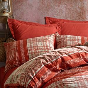 Orange in West Turkish Cotton, Queen Size Duvet Cover Set, 1 Duvet Cover, 1 Fitted Sheet and 2 Pillowcases