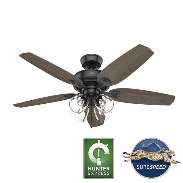 Hunter Channing 52 in. Hunter Express Indoor Matte Black Ceiling Fan with Light Kit Included