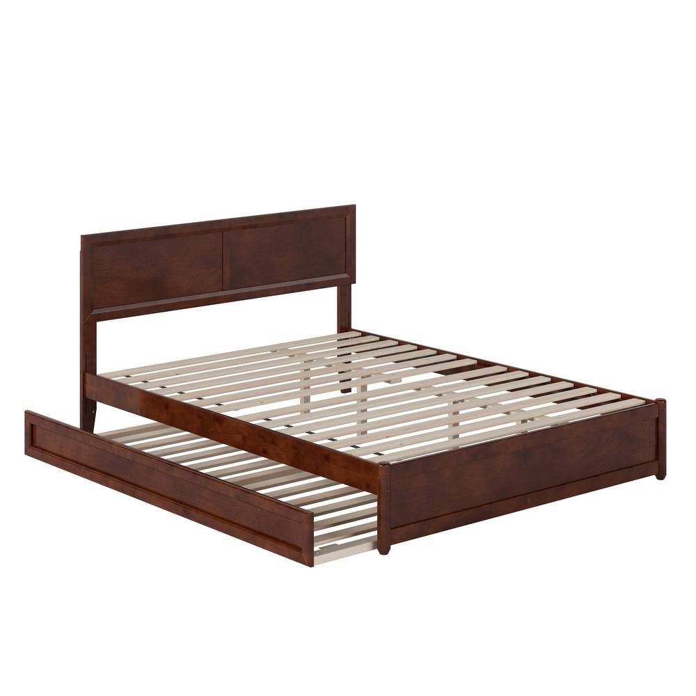 Lylah Queen Walnut Wood Platform Bed with Trundle