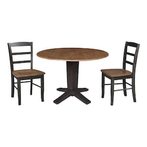 Aria Hickory/Washed Coal 42 in. Solid Wood Drop-Leaf Pedestal Table with 2-Madrid Chairs, Seats-2