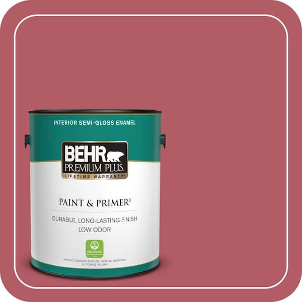 BEHR PREMIUM PLUS 1 gal. #BIC-33 Cinnamon Candle Semi-Gloss Enamel Low Odor Interior Paint & Primer