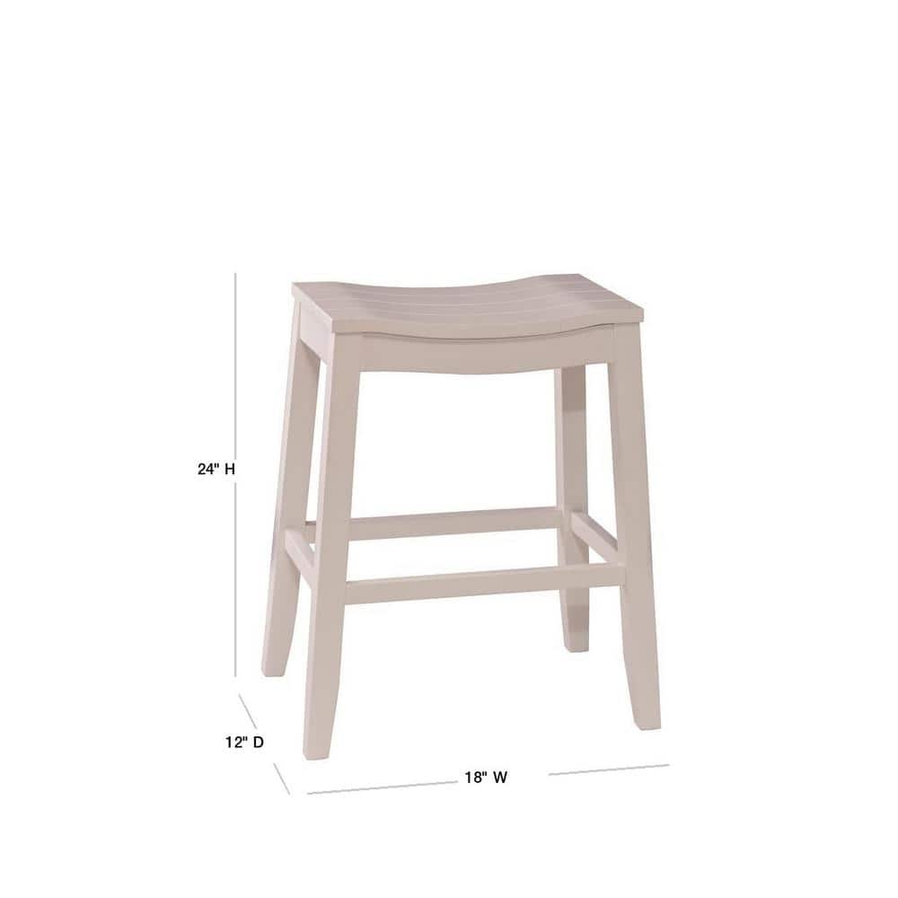 Coastal Charm White Wood Backless Saddle Counter Stool