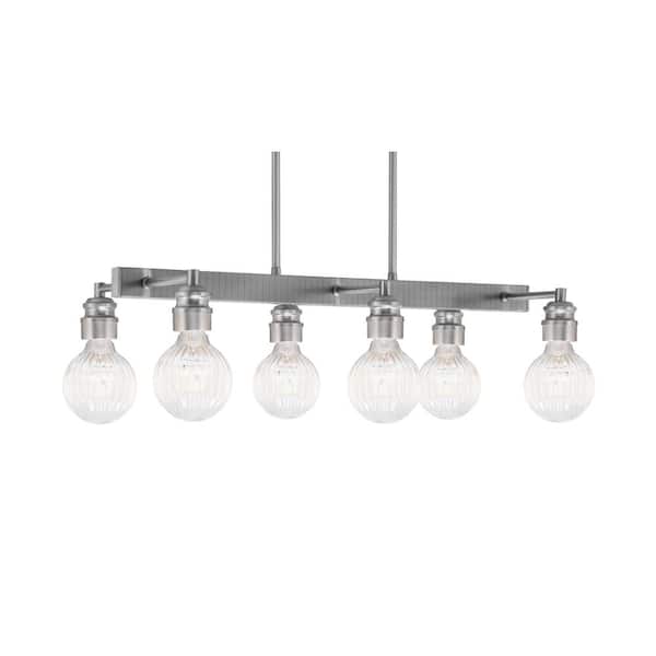 Unbranded Albany 6 Light Brushed Nickel Downlight Chandelier, Linear Chandelier for the Kitchen with 4 watt LED Bulbs Shades