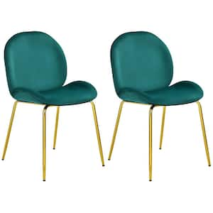 Green Velvet Accent Chairs Dining Side Chairs with Gold Metal Legs (Set of 2)