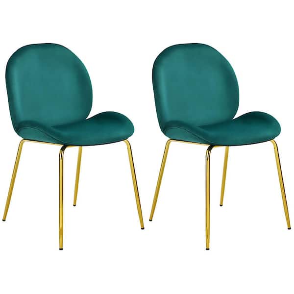 Costway Green Velvet Accent Chairs Dining Side Chairs with Gold Metal Legs (Set of 2)