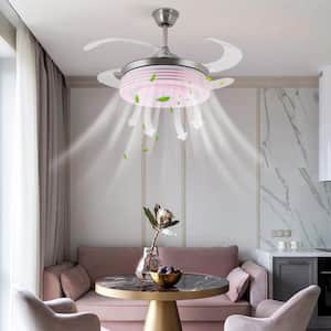 42 in. Integrated LED Silver Indoor Retractable 7 Color Changes Ceiling Fan with Light and Music Player