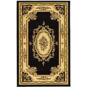 Lyndhurst Black/Ivory Doormat 3 ft. x 5 ft. Floral Medallion Border Area Rug
