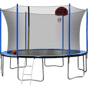 15 ft. Trampoline with Basketball Hoop Inflator and Ladder (Inner Safety Enclosure) Blue