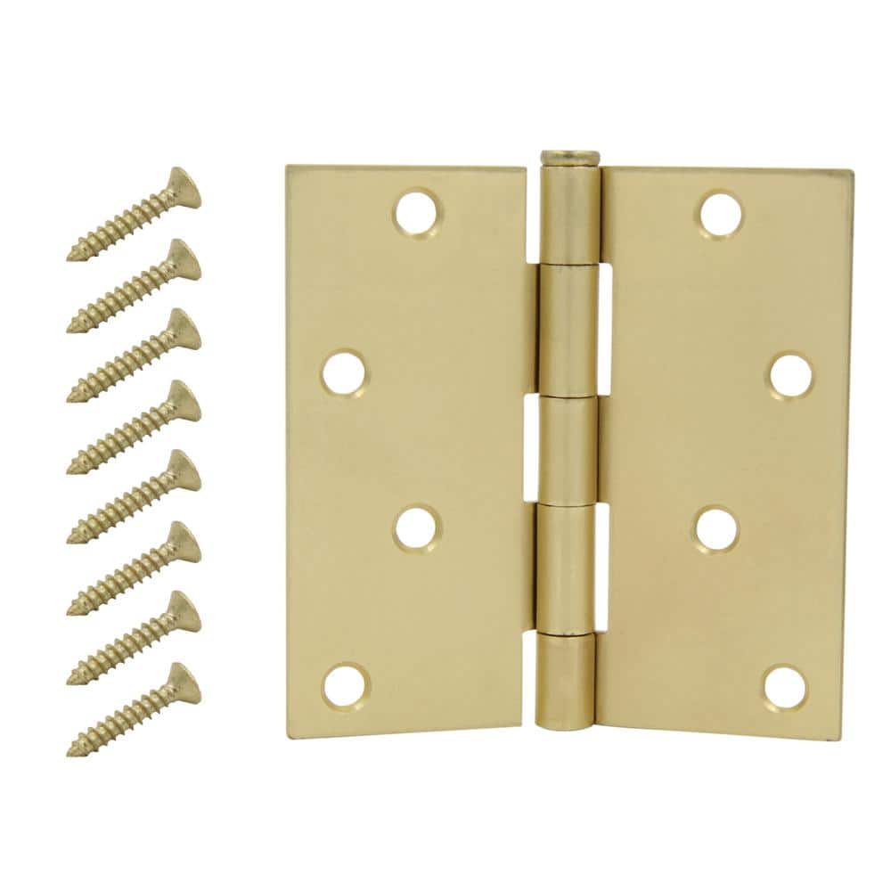 Everbilt 4 in. Square Radius Satin Brass SqueakFree Door Hinge (3Pack