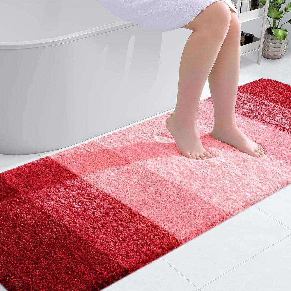 Afoxsos 70"x24" Red Stripe Microfiber Rectangular Shaggy Bath Rugs