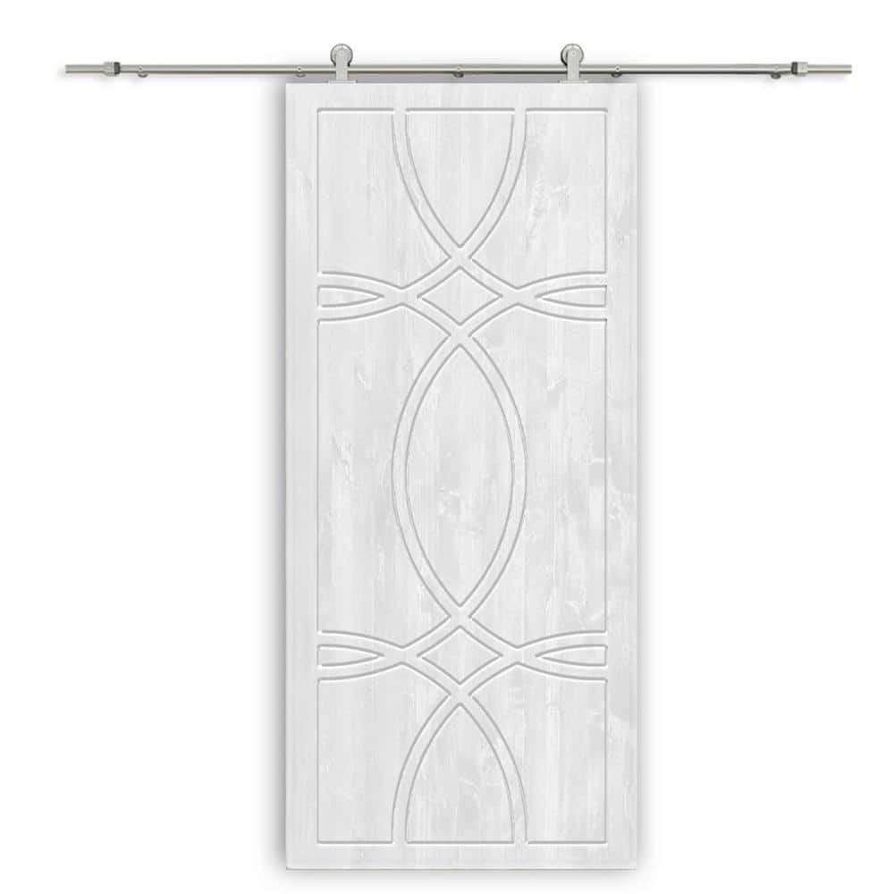 CALHOME 30 in. x 80 in. White Stained Pine Wood Modern Interior Sliding ...