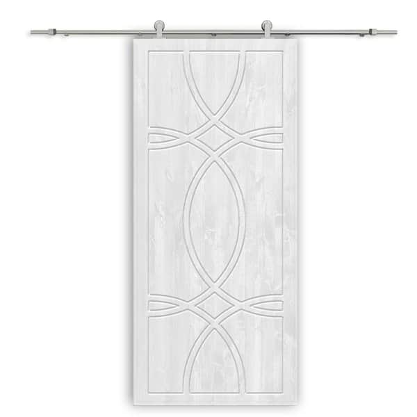 CALHOME 30 in. x 80 in. White Stained Pine Wood Modern Interior Sliding Barn Door with Hardware Kit