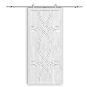 36 in. x 84 in. White Stained Pine Wood Modern Interior Sliding Barn Door with Hardware Kit