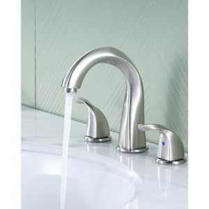 8 in. Widespread Double Handle Bathroom Faucet for 3-Holes with Pop-up Drain Assembly and Supply Lines in Brushed Nickel