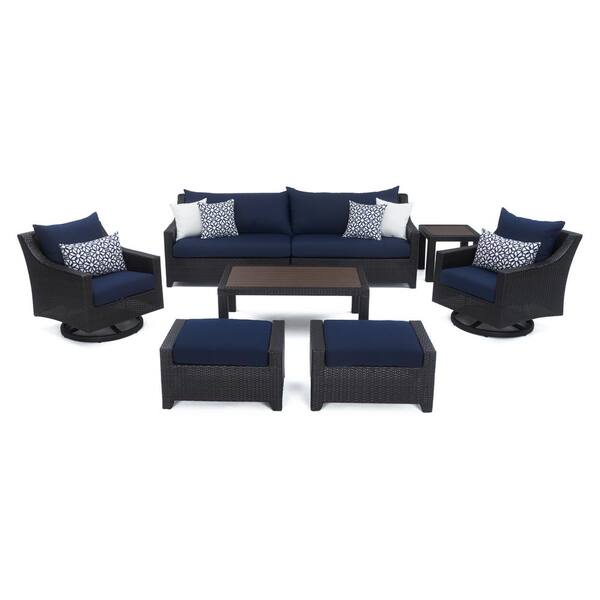 Deco 8-Piece Wicker Motion Patio Conversation Deep Seating Set with Sunbrella Navy Blue Cushions