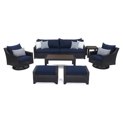 Deco 8-Piece Motion Wicker Patio Deep Seating Conversation Set with Sunbrella Navy Blue Cushions