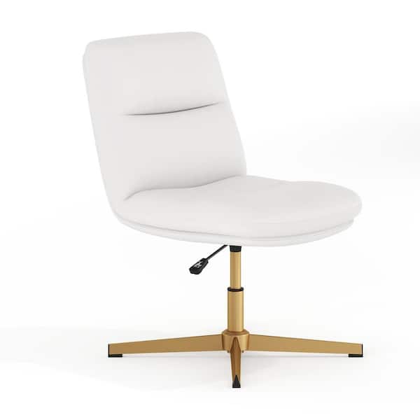 Carnegy Avenue Chloe Faux Leather Adjustable Height Cushioned Swivel Upholstered Task Office Chair in White LeatherSoft/Gold Frame