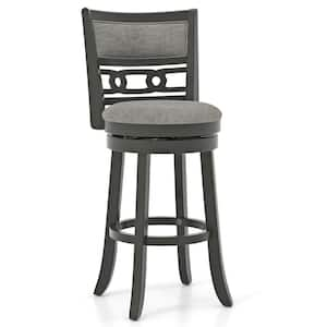 30.5 in. Grey Low Back Wood Bar Stool with Linen Fabric Seat (Set of 1)