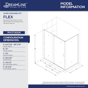 Flex 34-1/2 in. D x 44-48 in. W x 72 in. H Semi-Frameless Pivot Shower Enclosure in Brushed Nickel