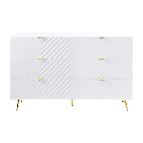Gaines 6-Drawers White High Gloss Dresser 55 in. L x 18 in. W x 34 in. H