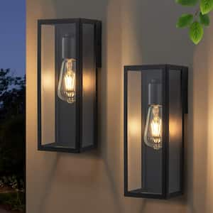 12.75 in. Black Outdoor Wall Lantern Sconce with Clear Tempered Glass, No Bulb Included (2-Pack)