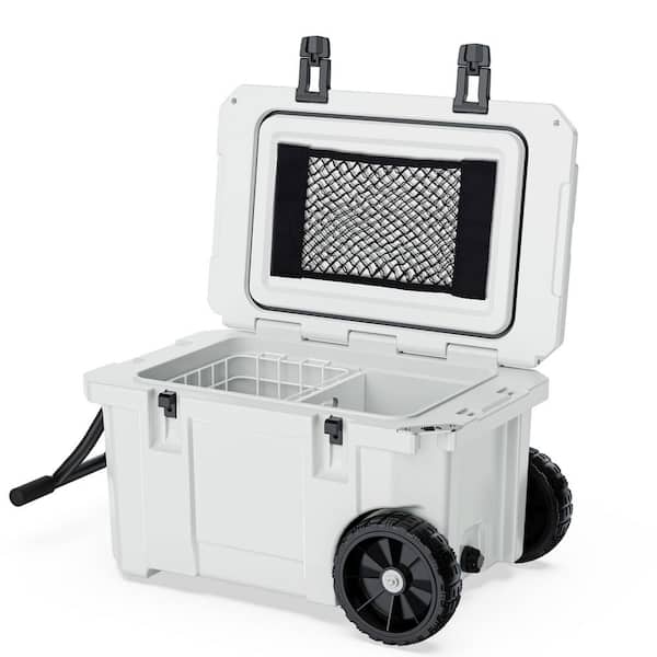 White 55 qt. Portable Chest Cooler, Leak-Proof Outdoor Insulated Cooler with Handle and Wheels for Camping, Beach