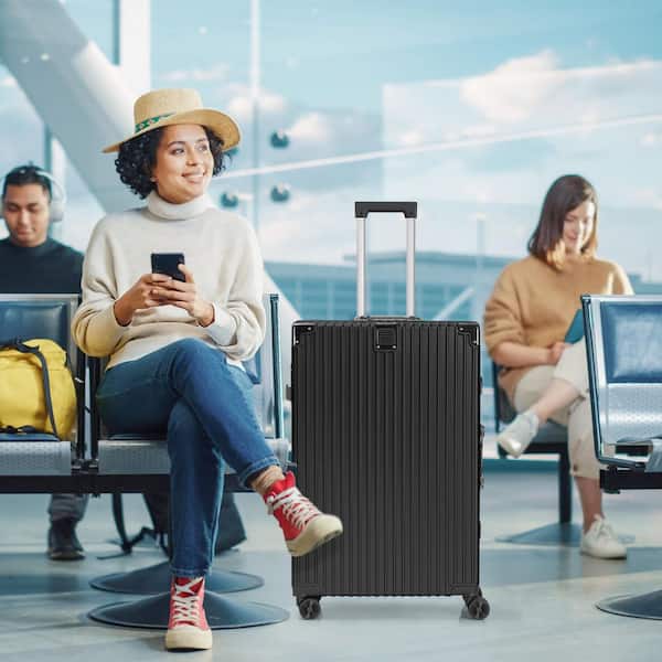 HIKOLAYAE 2 Piece Black ABS Aluminum Frame Hardside Spinner
