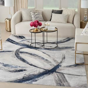 Brushstrokes Grey/Navy 9 ft. x 12 ft. Abstract Contemporary Area Rug