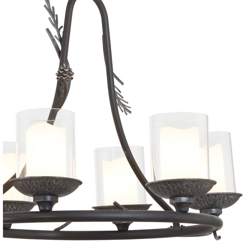Weathered Spruce & Silver Outdoor Candle Chandelier with Clear Glass Shades