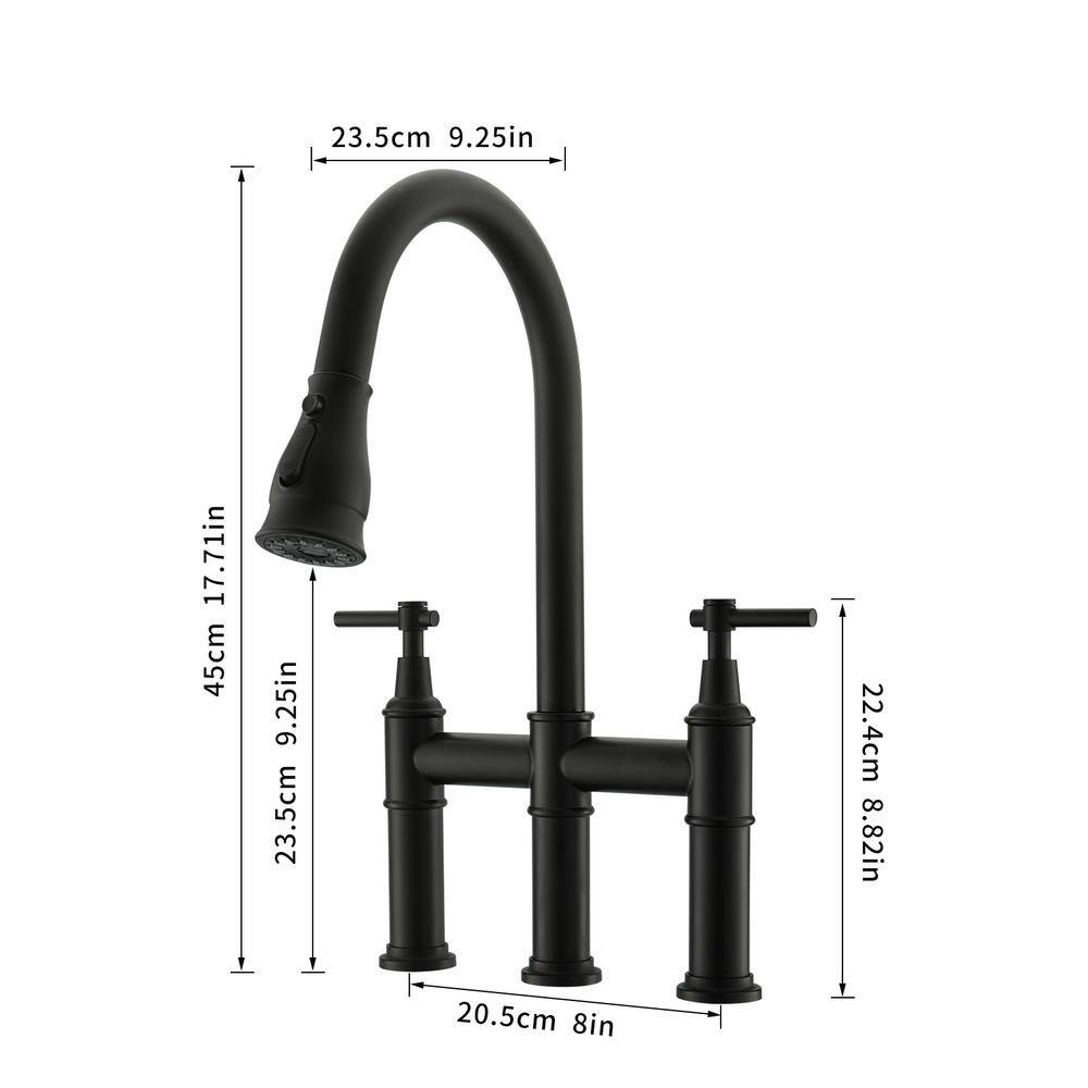 Matte Black Dual Handle Pull Down Kitchen Faucet