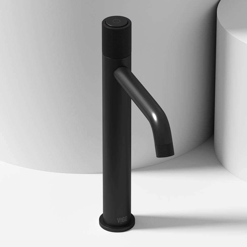 Apollo Matte Black High-Arc Vessel Bathroom Faucet with Diamond Knurling