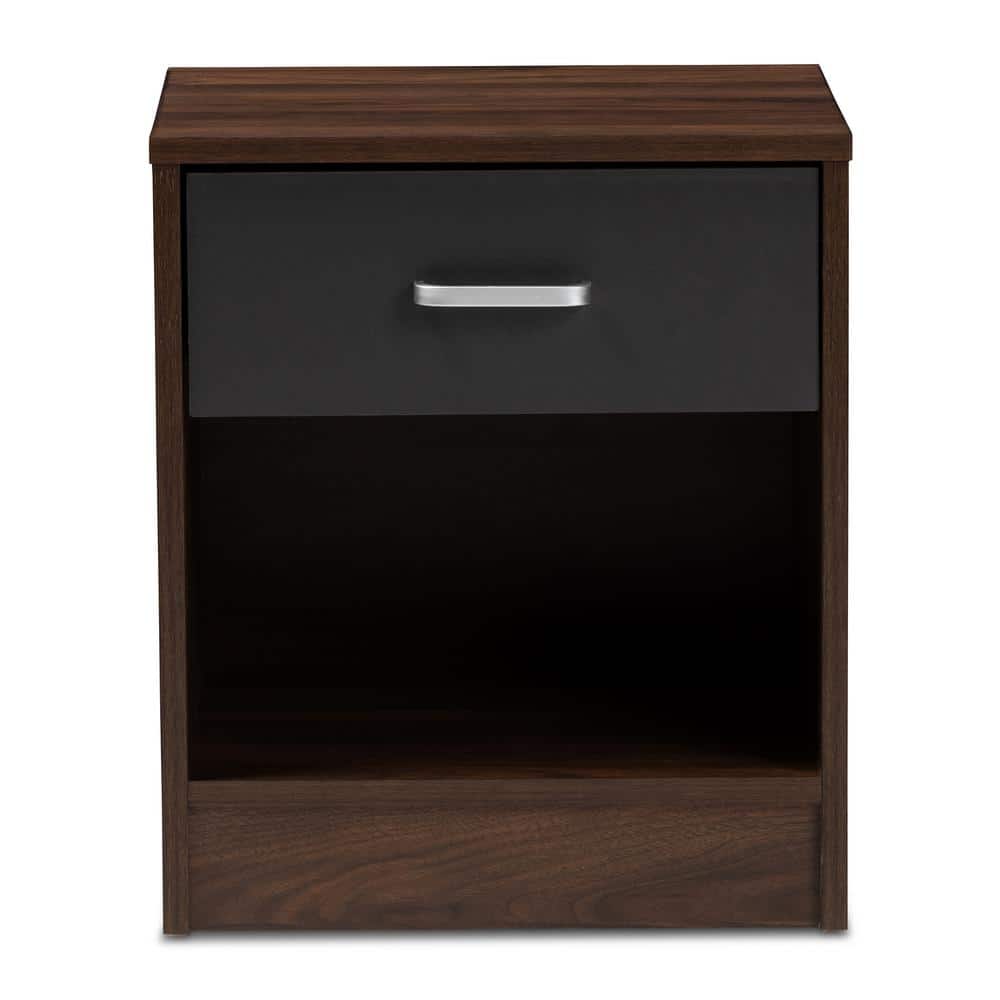 Modern Hansel 1-Drawer Nightstand in Dark Brown and Grey Finish