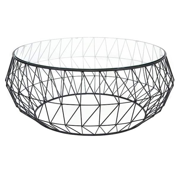 Leisuremod Malibu 34.5 in. Black Round Glass Coffee Table MD39GBL - The ...