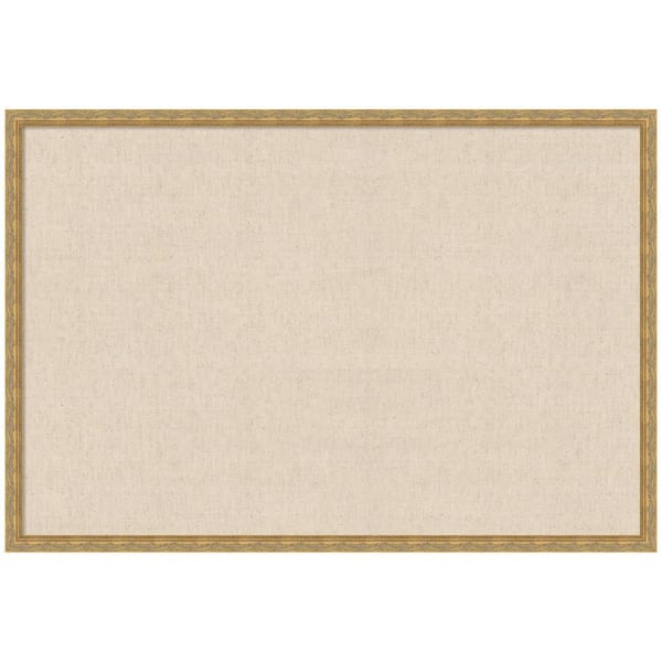 Mila 26 in. x 38 in. Dark Gold Wood Framed Neutral Linen Memo Board