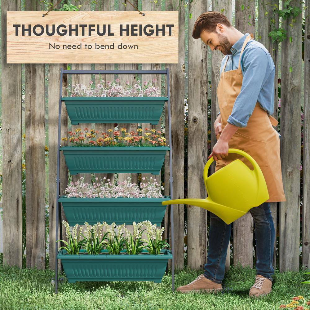 Green Plastic 4-Tier Vertical Garden Planter with Self-Draining Boxes