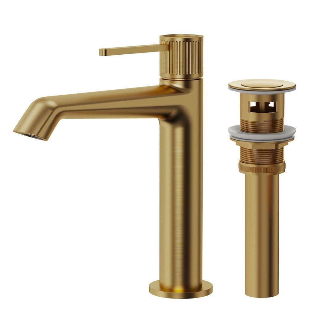 8.25 in. Height Single Handle Faucet Single Hole Bathroom Faucet Spot Resistant in Brushed Gold Metal Drain Included price history on PriceWatchPro
