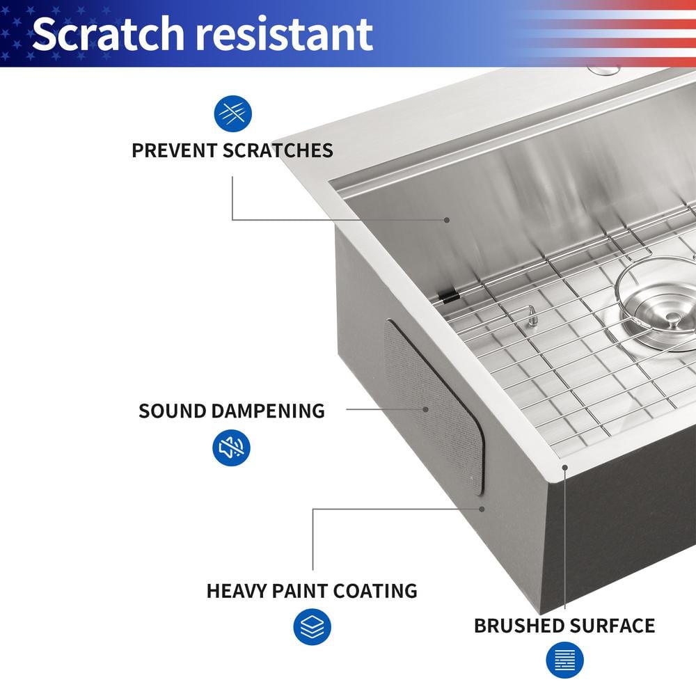 33'' Stainless Steel Single Bowl Kitchen Sink with Accessories