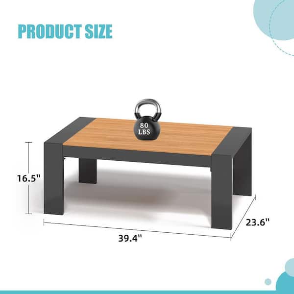 Sizzim Patio Coffee Table Rectangular with Aluminum Frame Wood