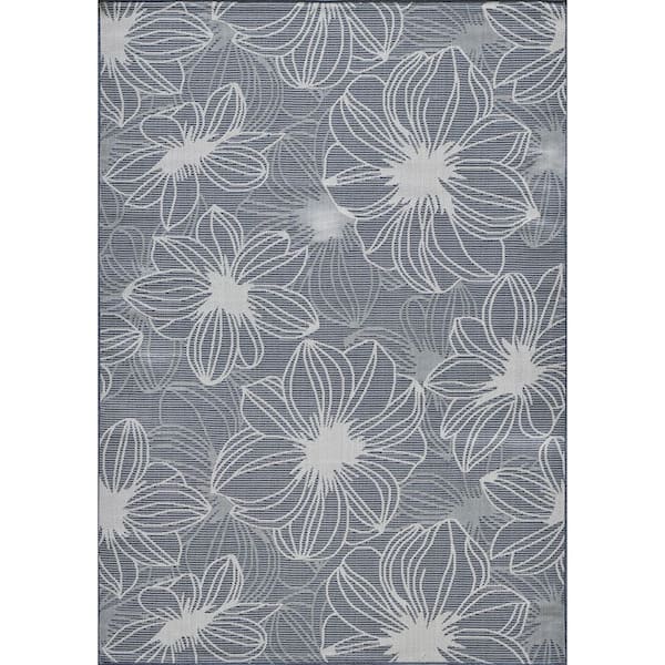 Breyleigh Cerimia Blue 6 ft. 7 in. x 9 ft. 2 in. Floral Polypropylene Indoor/Outdoor Area Rug