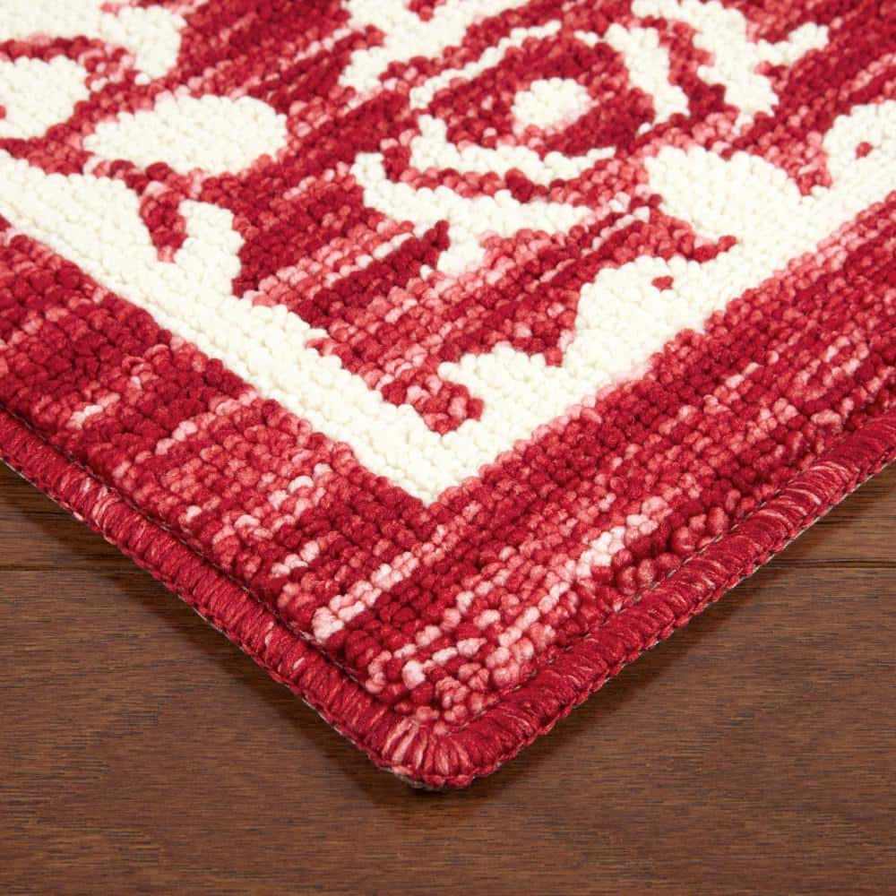 Red and White Synthetic Tufted Rectangular Medallion Rug, 24"x40"