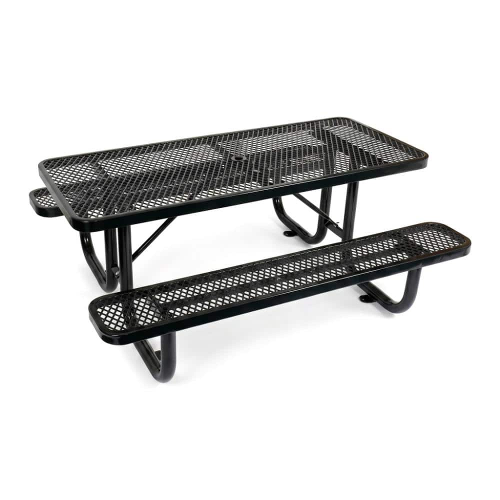 72.2 in. Black Rectangular Steel Picnic Table Seats 6 People with Umbrella Hole price history on PriceWatchPro