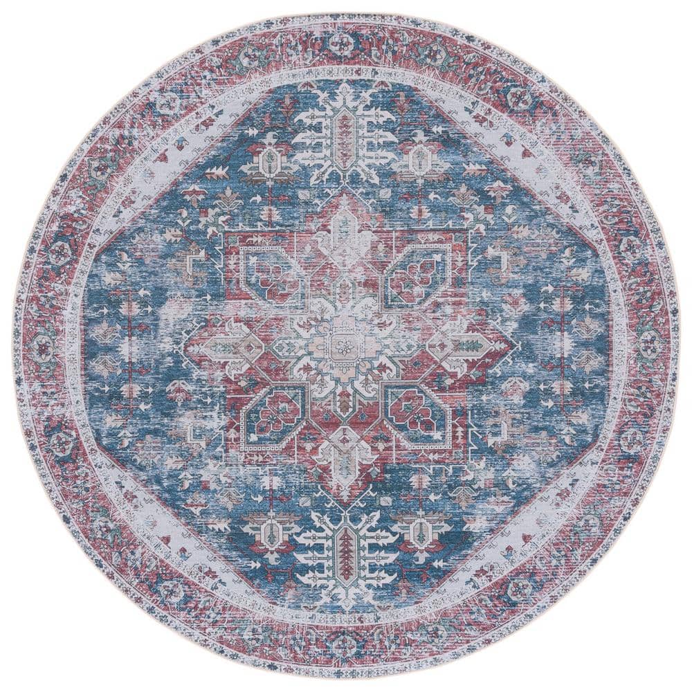 SAFAVIEH Tuscon Navy/Red 6 ft. x 6 ft. Machine Washable Border