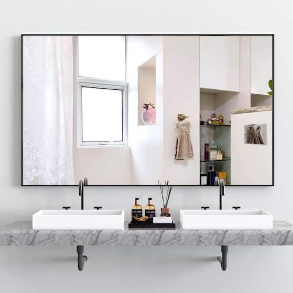 Staykiwi 60 in. W x 40 in. H Rectangular Framed Wall Bathroom Vanity Mirror in Black